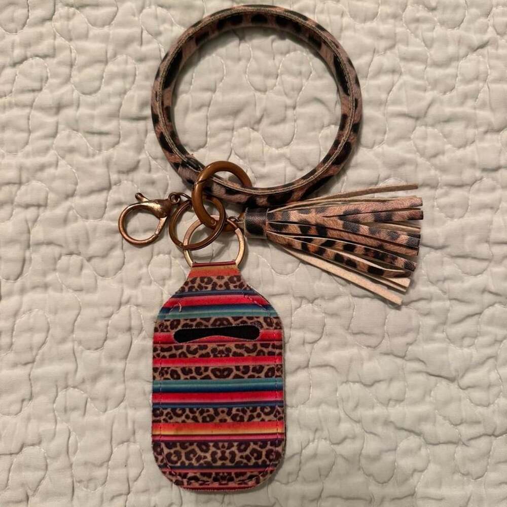 Western Leopard Print Wristlet Keychain with Serape Chapstick Holder